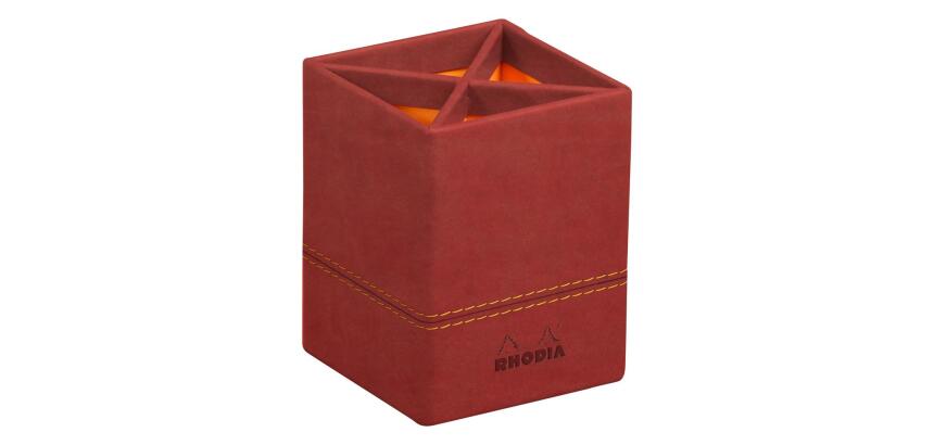Rhodiarama pot à crayons simili cuir italien 8x8x11 cm - Nacarat