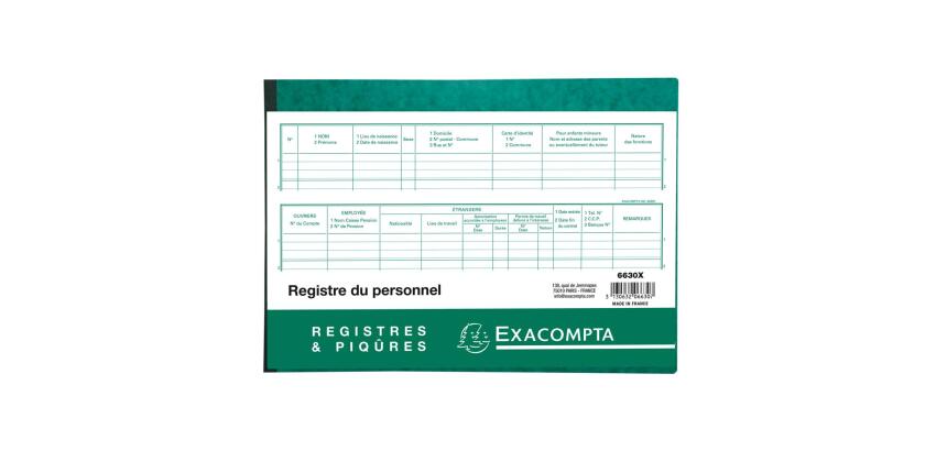 Piqûre Législation sociale - Registre du personnel : 99 inscrits - texte FR - 80 pages