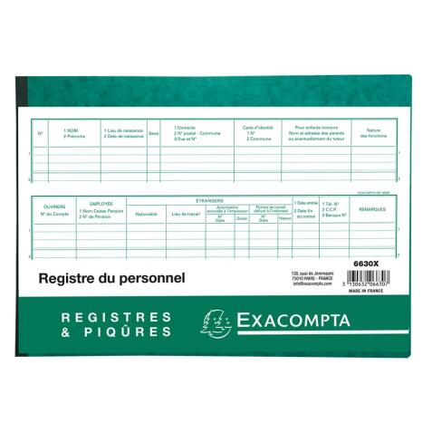 Speciaal register Arbeidswetgeving - Personeelsregister 21x29,7cm - 99 inschrijvingen - 10 blad - Franstalig