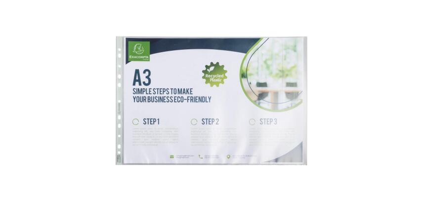 Beutel mit 50 Prospekthüllen, genarbt, Recycling-PP 90, für A3, Forever - Transluzent