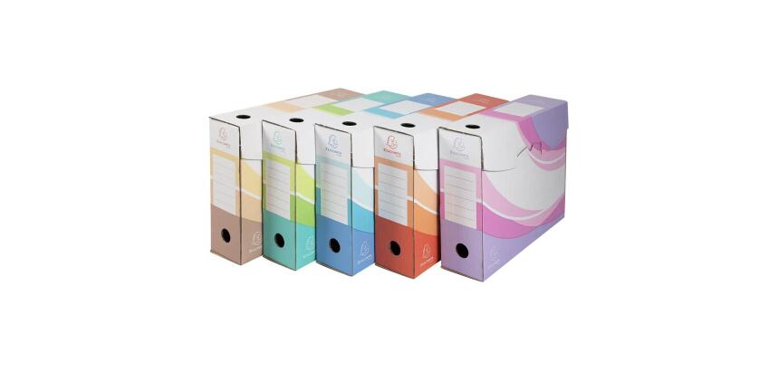 Lot 5 boites archive dos 80mm carton ondulé - Couleurs assorties
