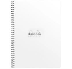 Notebook Rhodia Classic reliure intégrale 22,5x29,7 cm 160 pages petits carreaux 5x5 avec cadre en-tête détachables 80g - Blanc