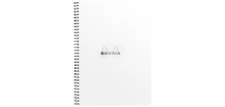 Notebook Rhodia Classic reliure intégrale 22,5x29,7 cm 160 pages petits carreaux 5x5 avec cadre en-tête détachables 80g - Blanc