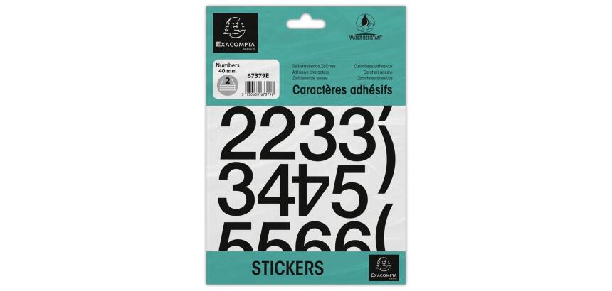 Hoesje met zelfklevende cijfers zwart 0-9 40 mm - zwart