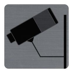 Sign adhesive aluminium effect Surveillance camera 7.5x7.5 cm - Grey