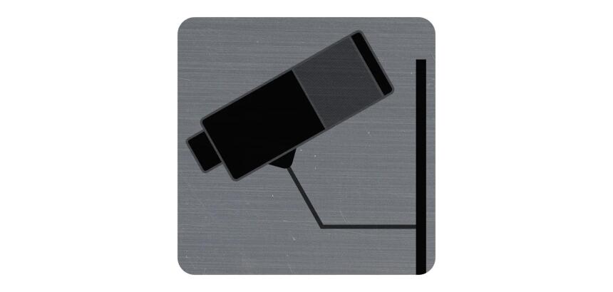 Plaque adhésive imitation aluminium Surveillance caméra 7,5x7,5 cm - Gris