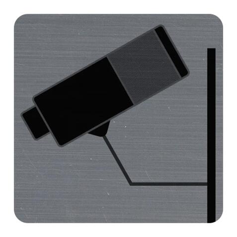 Plaque adhésive imitation aluminium Surveillance caméra 7,5x7,5 cm - Gris