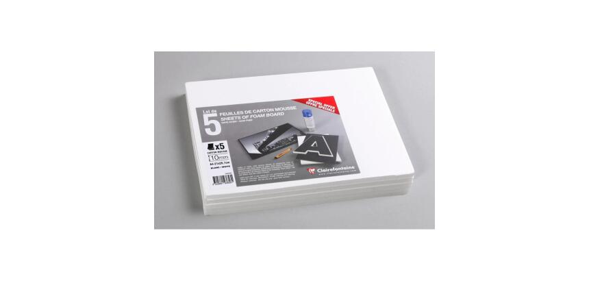 Carton Mousse lot 5 feuilles A4 10mm - Blanc