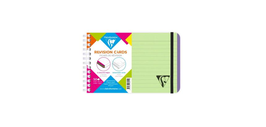 Carnet de fiches de révision Linicolor FRESH reliure intégrale 15,2x10,2 cm 50 fiches ligné 5 bandes de couleurs couverture plastique polypropyène rainuré - Vert