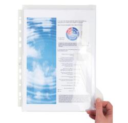 Pak van 10 geperforeerde showtassen met expansievouw van 30mm - klittenband sluiting - PP 20/100ste - universele perforatie 11 gaten - A4 - Transparant