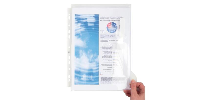 Pochettes perforées à soufflet de 30mm avec rabat à scratch - Cristal