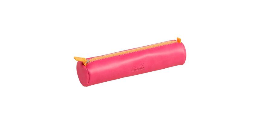 Rhodiarama trousse ronde simili cuir italien 5x21,5 cm - Framboise