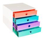 FILIBOX, Schubladenbox mit 4 Schubladen, DIN A4+, Candy Tidy - Farben sortiert