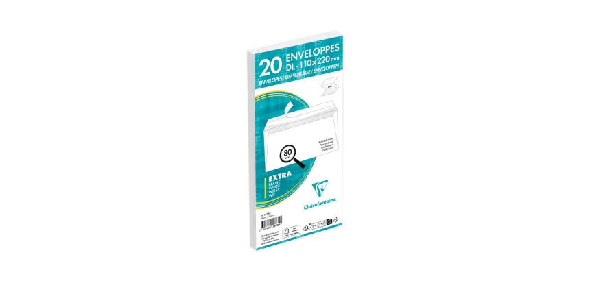 Paquet de 20 Enveloppes Blanches DL-110x220mm - Auto-Adhésives - 80g/m2 - Blanc
