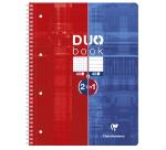 Duo Book cahier reliure intégrale A4+ 80 pages petits carreaux + 80 pages lignées détachables perforé 4 trous Rouge/Bleu - Bleu/rouge