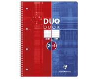 Duo Book cahier reliure intégrale A4+ 80 pages petits carreaux + 80 pages lignées détachables perforé 4 trous Rouge/Bleu - Bleu/rouge