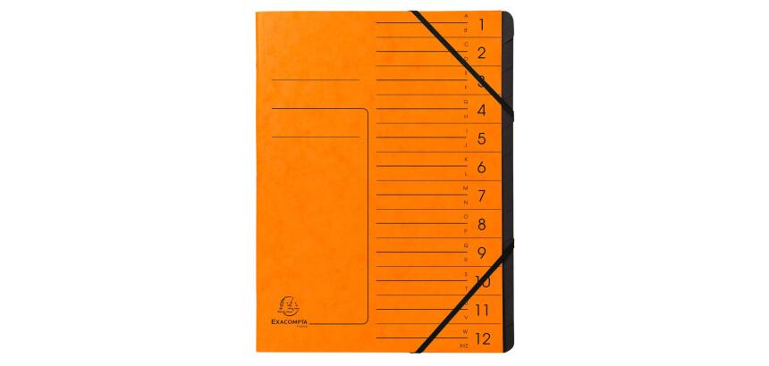 Trieur agrafé avec élastiques intérieur noir 12 compartiments - A4