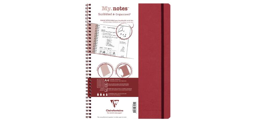 My.Notes Age Bag cahier reliure intégrale à marges détachables A4 120 pages détachables ligné + cadre en-tête - Rouge