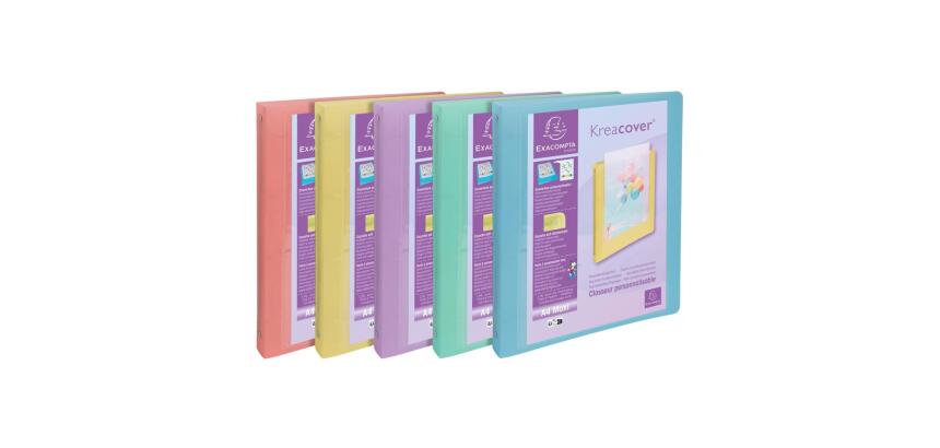 Classeur 4 anneaux 30mm polypropylène Kreacover Pastel - A4 Maxi - Couleurs assorties