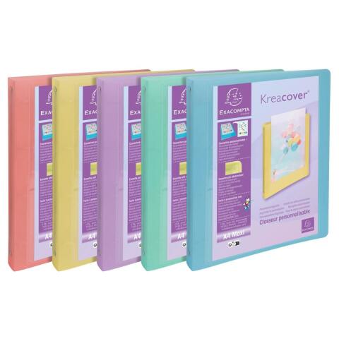 Carpetas con anillas Kreacover ® Chromaline Pastel A4 MAXI - 4 anillas ø 30 mm - Colores surtidos