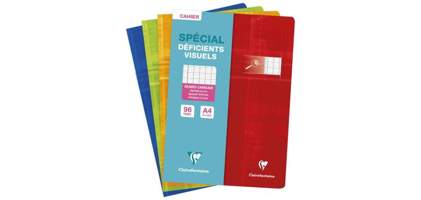 Cahier piqué spécial déficients visuels A4 96 pages grands carreaux 2 ,5mm agrandis 10x10 - Assortis