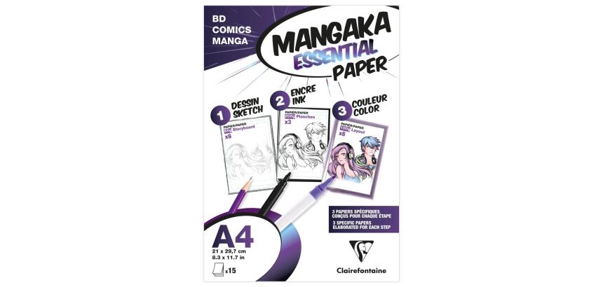 Mangaka Essential Paper pochette 15 feuilles (3 papiers Manga assortis) A4 - Blanc