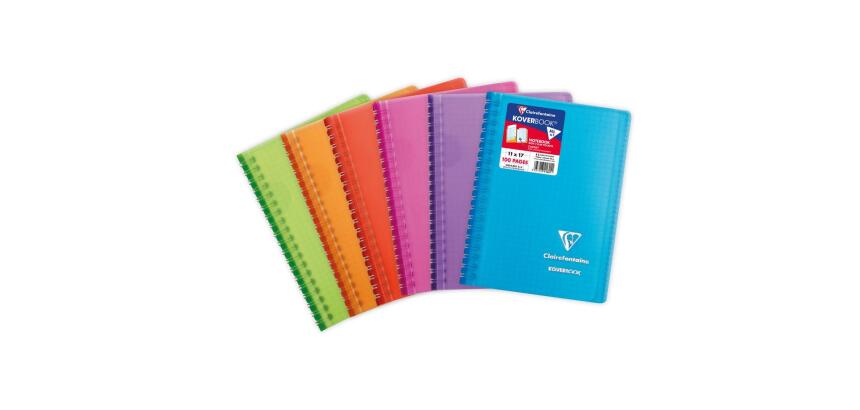 Carnet reliure intégrale enveloppante Koverbook 11x17cm 100 pages petits carreaux couverture polypropylène transparent - Assortis