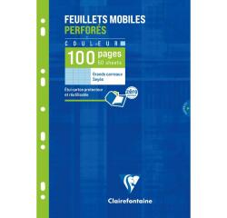 Feuillets mobiles de couleur sous étui A4 100 pages perforées grands carreaux