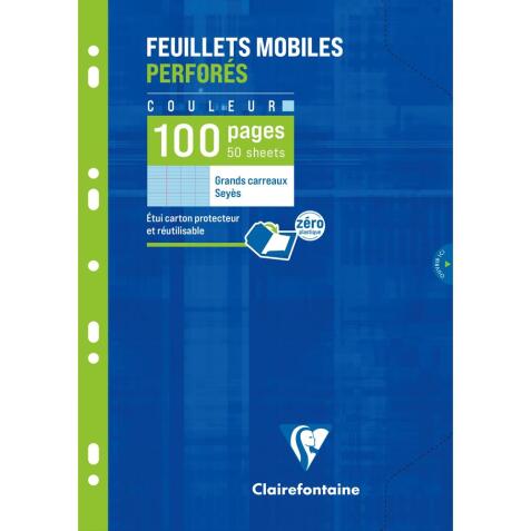 Feuillets mobiles de couleur sous étui A4 100 pages perforées grands carreaux