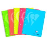 Cahier à spirale Mimesys NEON A4+ 240 pages détachables perforées 4 trous petits carreaux et cadre en-tête 5 couleurs de bandes couverture polypropylène - Assortis