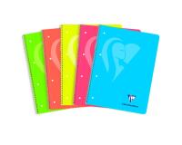 Cahier à spirale Mimesys NEON A4+ 240 pages détachables perforées 4 trous petits carreaux et cadre en-tête 5 couleurs de bandes couverture polypropylène - Assortis