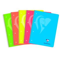Cahier à spirale Mimesys NEON A4+ 240 pages détachables perforées 4 trous petits carreaux et cadre en-tête 5 couleurs de bandes couverture polypropylène - Assortis