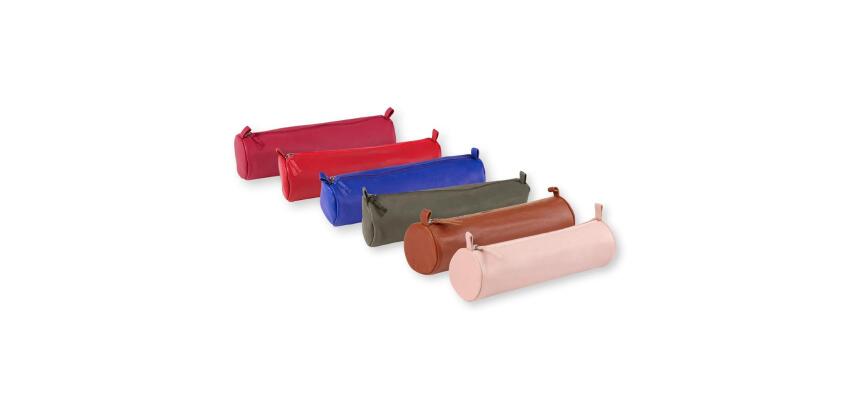 CUIR TEINTE Trousse ronde Ø5,5x22 cm - Assortis
