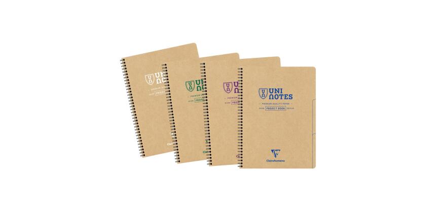Project book Uninotes carnet recyclé reliure intégrale A4+ 160 pages détachables perforé 4 trous ligné + 3 intercalaires - Assortis