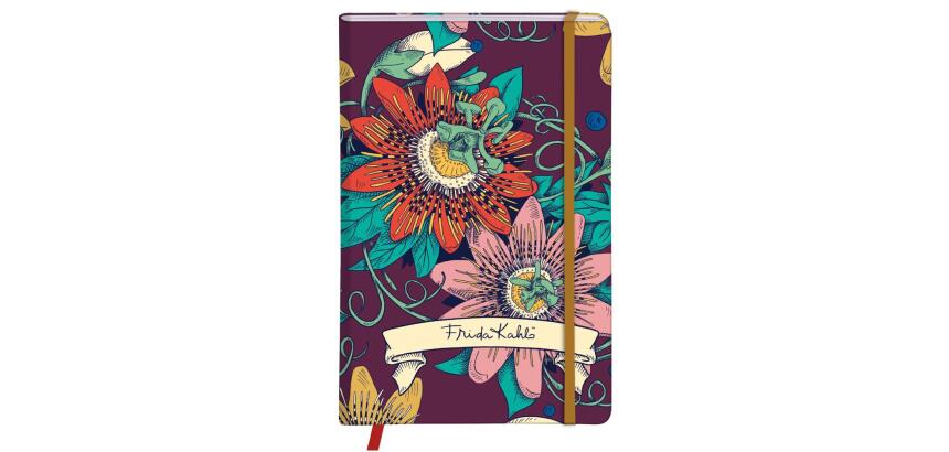 Frida Kahlo, Carnet rembordé rigide A6 10,5x14,8 cm, 160 pages, uni, marque page, fermeture élastique, ass.