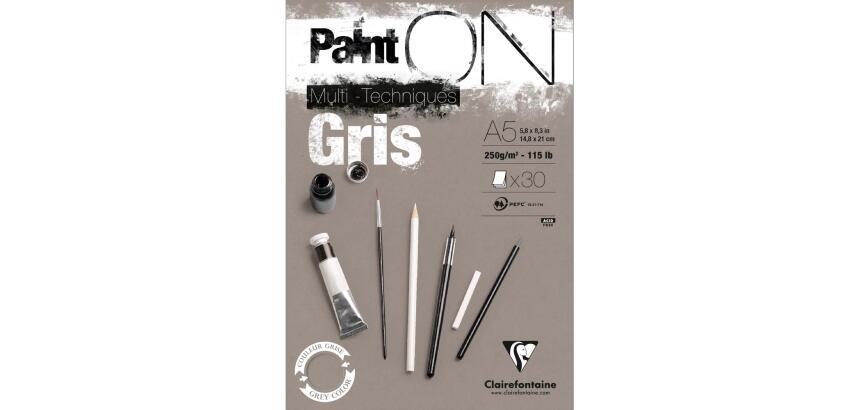 Paint'ON Gris bloc collé 30F A5 250g
