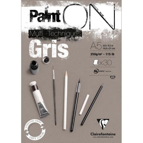 Paint'ON Gris bloc collé 30F A5 250g