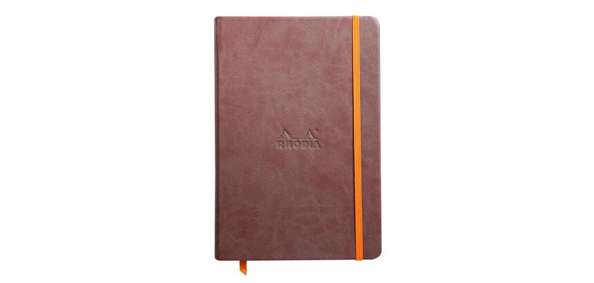 Rhodiarama carnet rembordé rigide A5 192 pages ligné papier ivoire 90g fermeture élastique - Chocolat