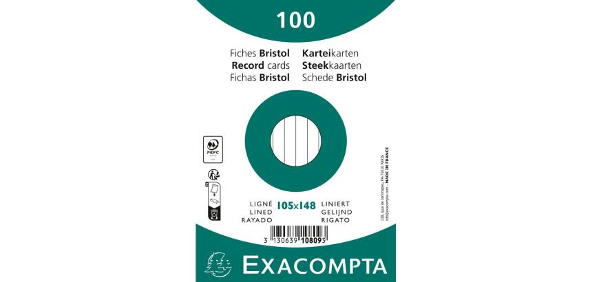 Fichas de cartulina bristol 205 g/m2 - Rayado - 105x148 mm - Blanco