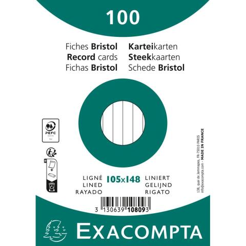 Fichas de cartulina bristol 205 g/m2 - Rayado - 105x148 mm - Blanco
