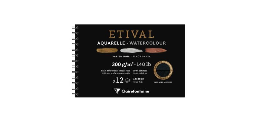 Etival Noir album spiralé 12F 12x18cm 300g double grain