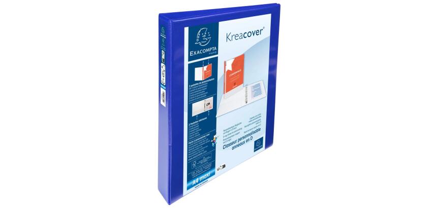 Classeur personnalisable rigide 2 poches KreaCover - 4 anneaux en D 30mm - A4 maxi