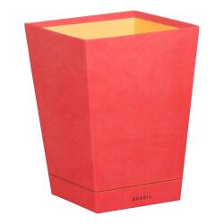 Rhodiarama corbeille à papier simili cuir italien 27x27x32 cm - Corail