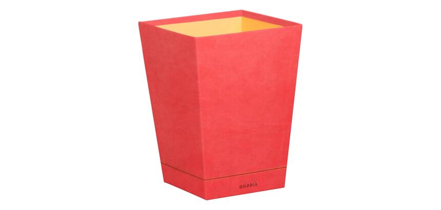 Rhodiarama corbeille à papier simili cuir italien 27x27x32 cm - Corail