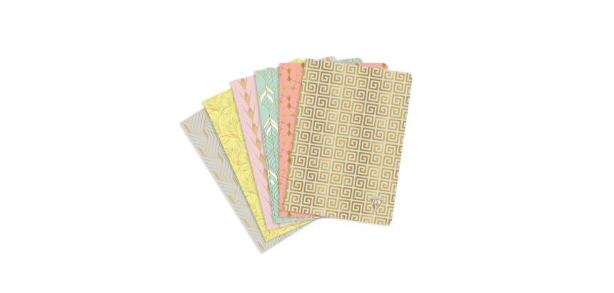 Carnet piqûre textile Neo Deco Collection Printemps-Été 14,8x21cm 96 pages ligné motifs assortis papier ivoire 90g - Assortis