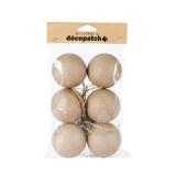 Sachet de 6 boules avec cordon doré 6cm - Kraft