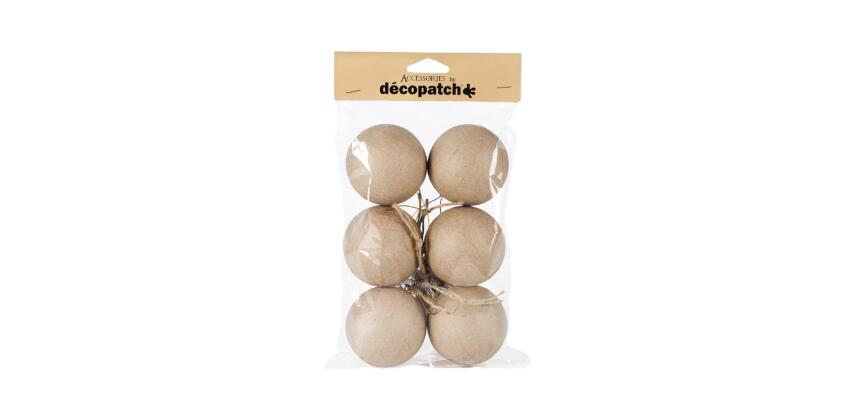 Sachet de 6 boules avec cordon doré 6cm - Kraft