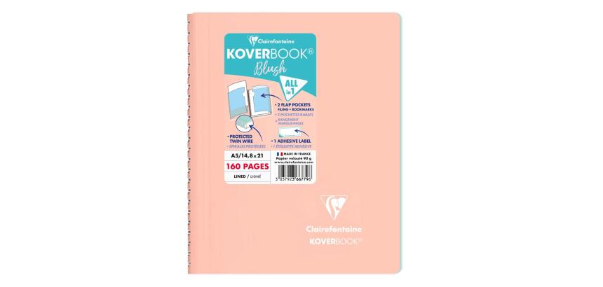 Cahier reliure intégrale enveloppante Koverbook Blush A5 160 pages ligné couverture polypropylène opaque bicolore - Corail/Bleu givré