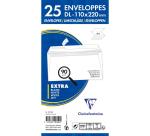 Paquet de 25 Enveloppes Blanches DL-110x220mm - Auto-Adhésives - 80g/m2 - Blanc