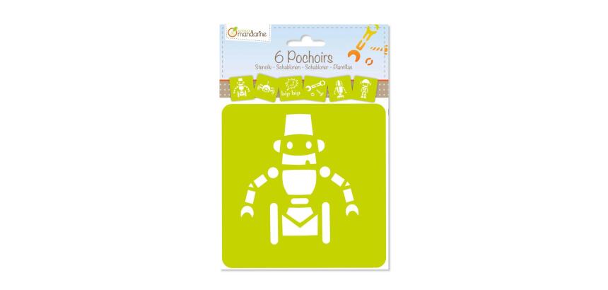 Set de 6 pochoirs enfants, Robots - Orange